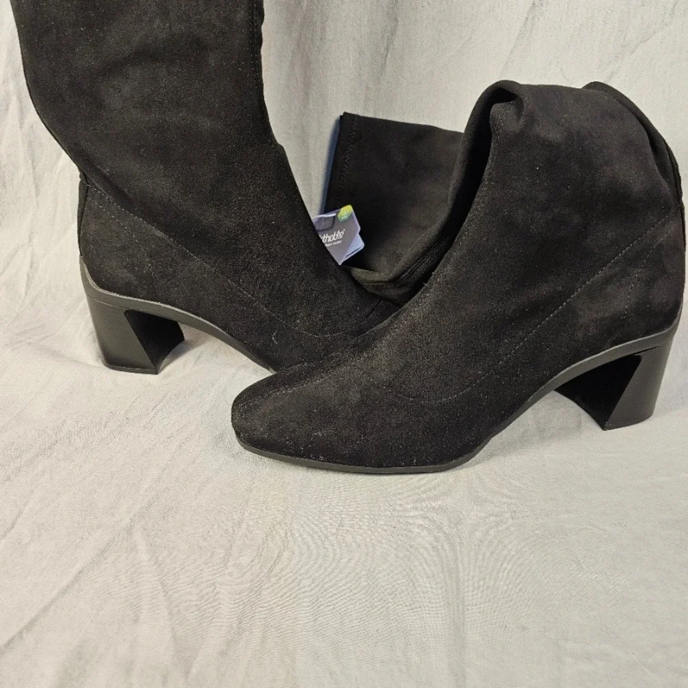 Aerosoles Centola Black Faux Suede Knee High Block Heel Boots Women 11M New